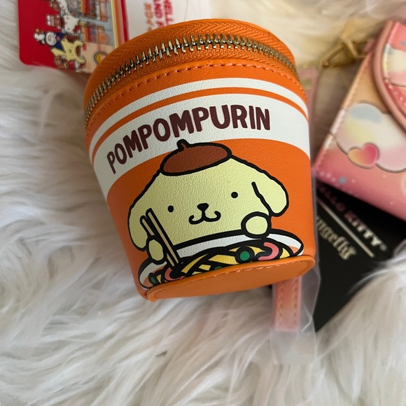 Sanrio Pompompurin Instant Ramen Cup Coin Purse & Loungefly Hello Kitty Wristlet - Picture 2 of 7
